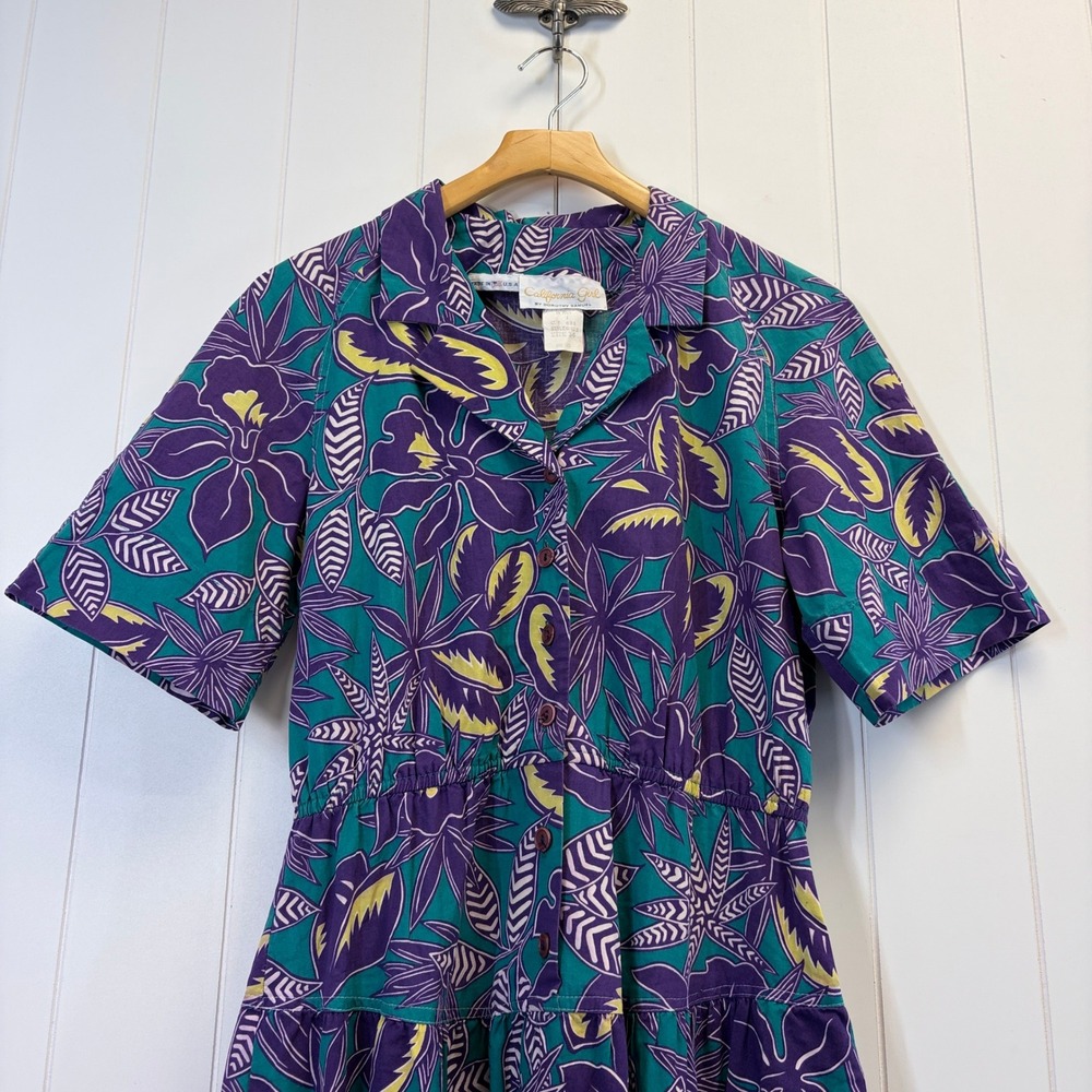 Vintage California Girl Dorothy Samuel 80s Tropical Dress Women Size 14 Cottage - Picture 8 of 10